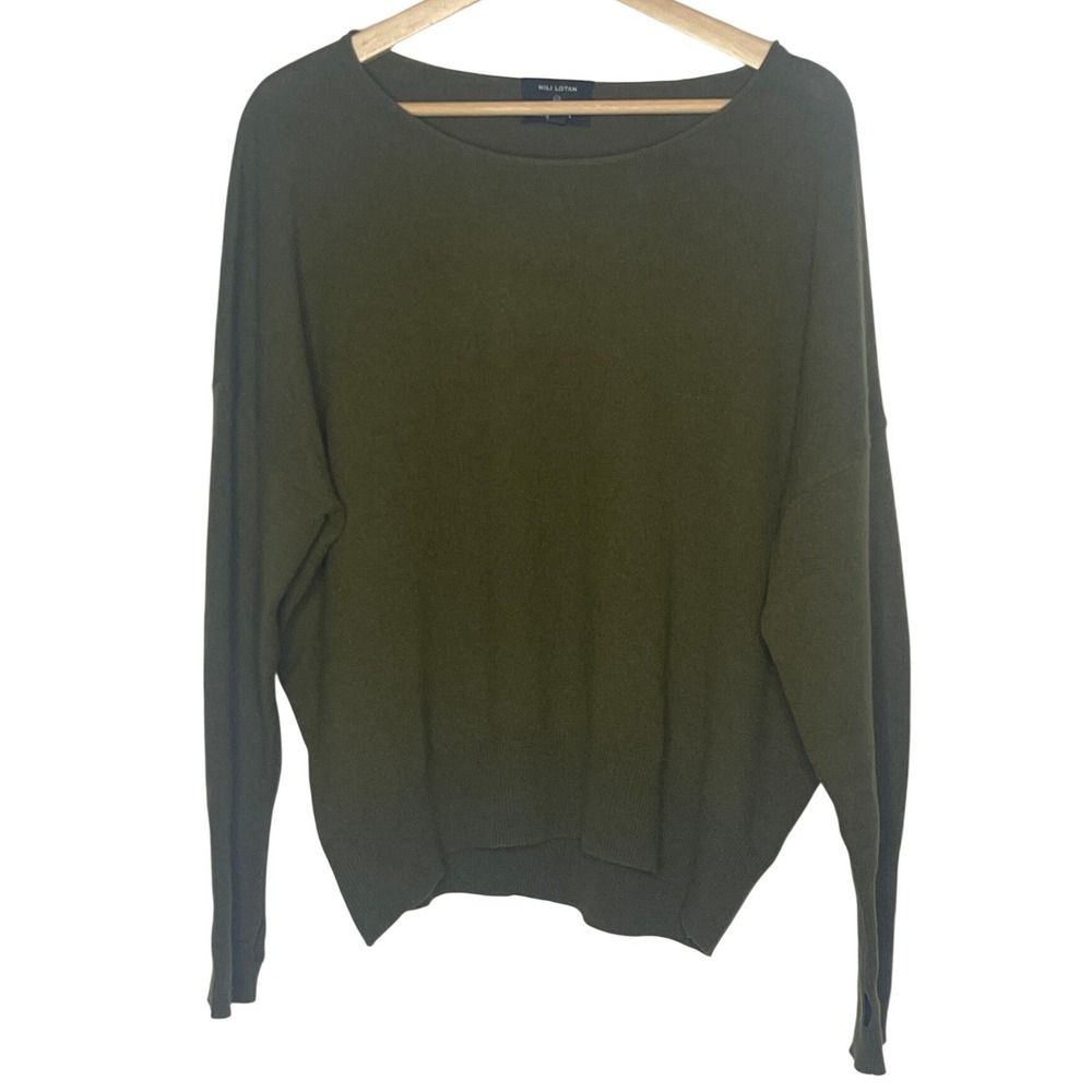 Nili Lotan Barneys New York Cashmere Sweater Olive Green Thumbhole Small